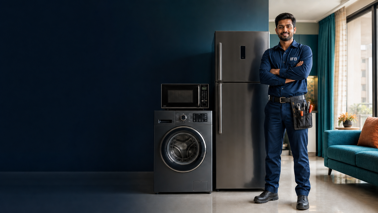 IFB technician with washing machine, refrigerator and microwave